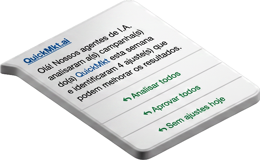 Mensagem de WhatsApp para gestão de campanhas no Google e Meta Ads